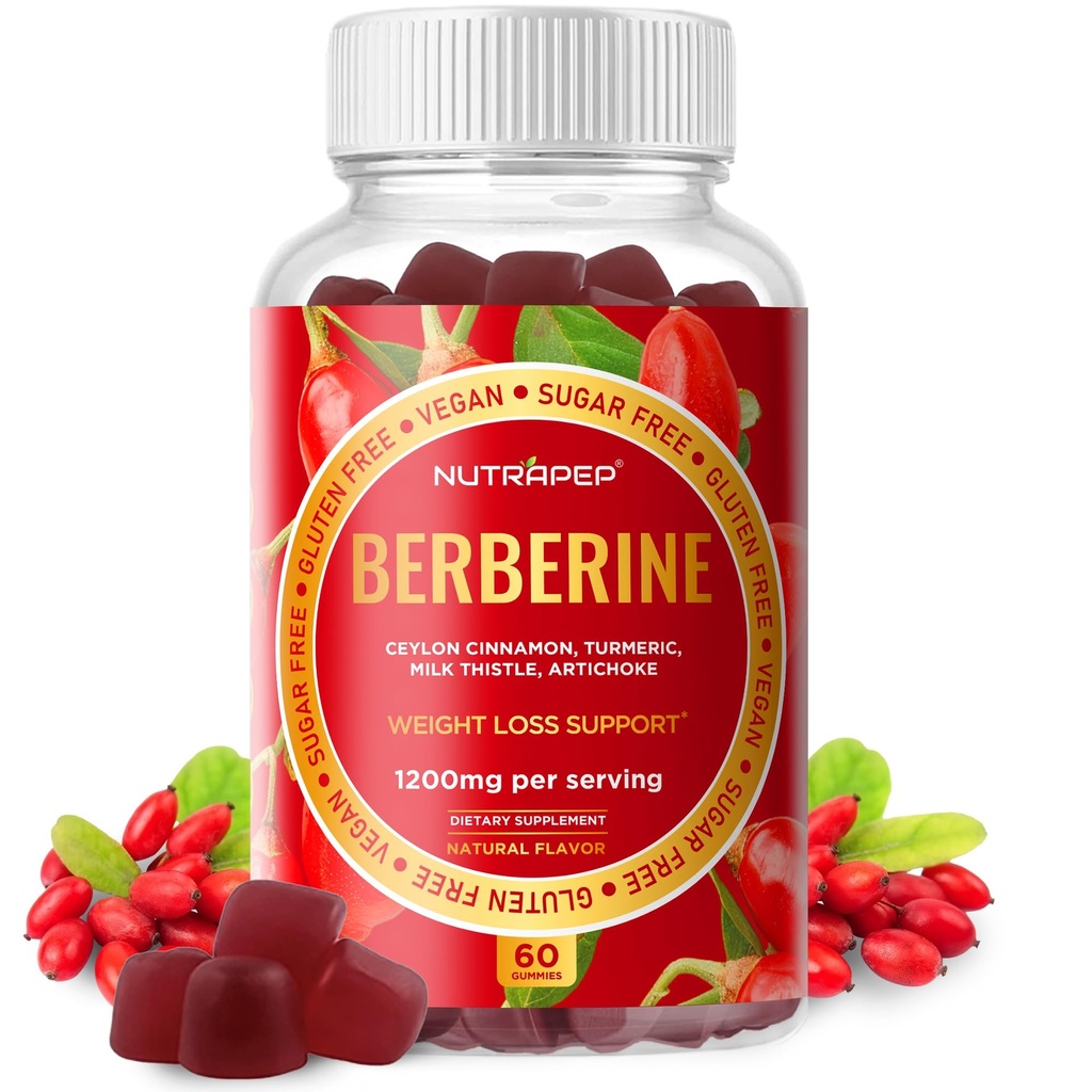 Premium Berberine HCl GLP-1 Gewichtsverlies Gummies (1200mg) met Ceylon Cinnamon Kurkumamelkdistel Artichoke - Suikervrije Glutenvrije Hoge Potentie GLP1 Ondersteuning Supplement