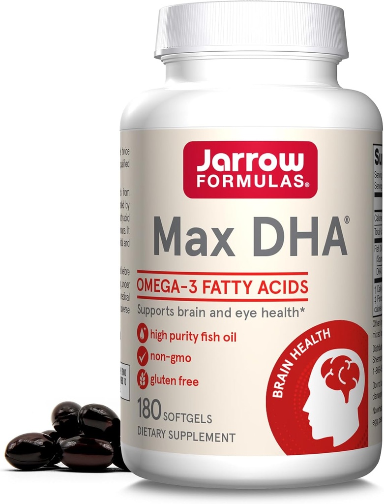 Jarrow Formulas MaxDHA - 180 Softgels - High Purity Fish Oil - Supplement ondersteunt hersenen en ooggezondheid - geconcentreerd in omega-3 vetzuren & verrijkt in DHA - 90 porties