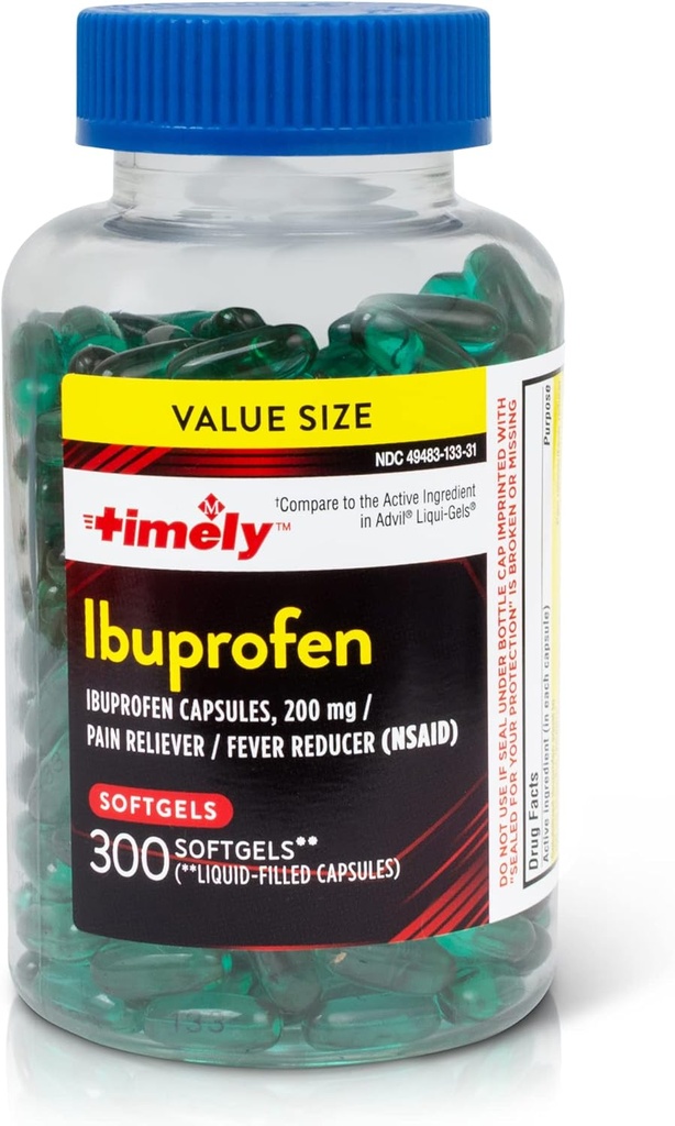 TIME-CAP LABS, INC. Tijdig Ibuprofen 200 mg - 300 Liquid Softgels - pijnstillende tabletten en koortsreducer - voor hoofdpijn verlichting, menstruele pijn, tandpijn spierpijn & Artritis pijn