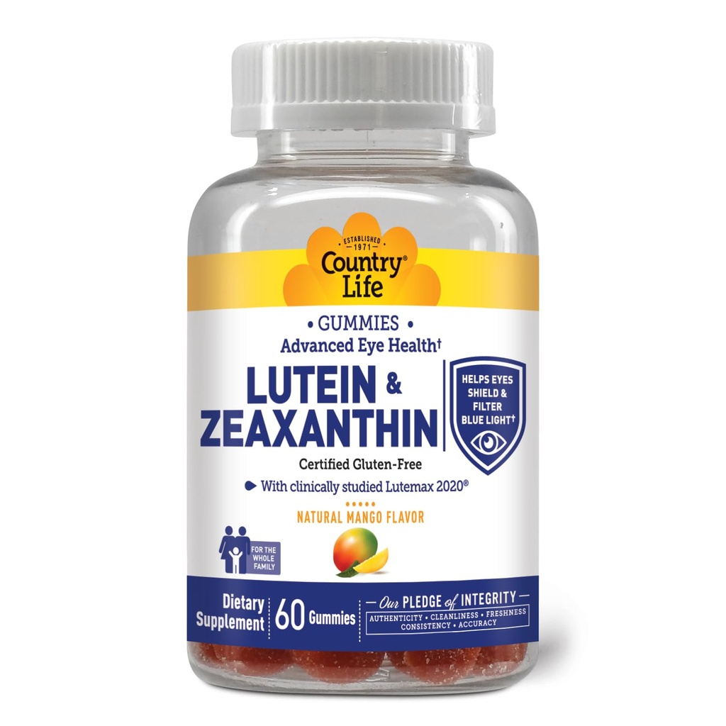 Country Life Lutein Gummies met Lutemax 2020, 60 Ct, Kauwbare Natural Eye Support Supplement, Marigold Lutein, Zeaxanthine, Eye Health & Macular Support, Non-GMO, Natural Fruit Pectin, Vegan