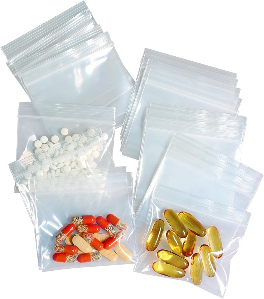 100 Packs Pillenzakken 6 mil Sturdy 3x2,75 inch Pillenzakken BPA Gratis Afdichting Waterdichte Handige Herbruikbare Pillentassen voor reizen Kleine Plastic Tassen voor pil Organisator, sieraden en kleine Craft Pieces