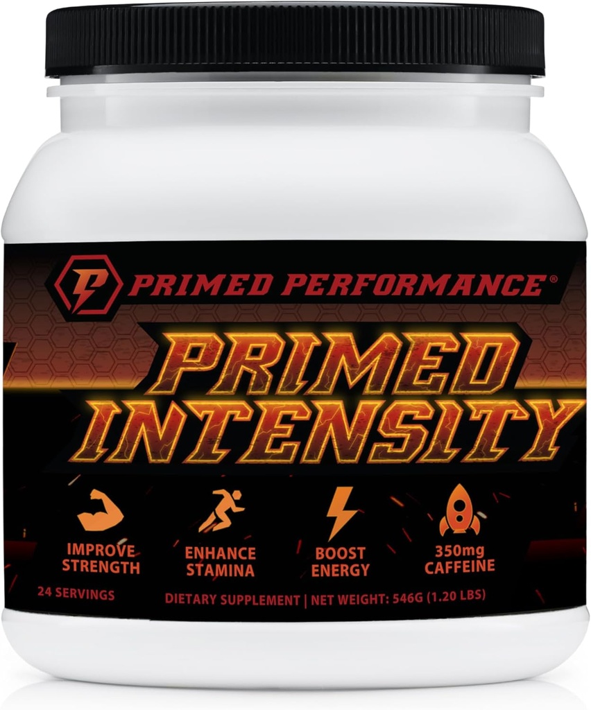 Primed Intensity Pre-Workout Supplement - Alle natuurlijke - Beta-Alanine, Cafeïne, Creatine, Citrulline, NO Booster (24 Servings) (Raspberry Lemonade)