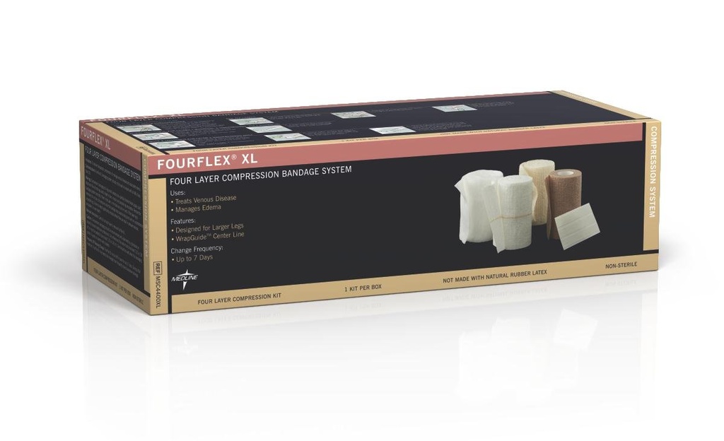 Medline Fourflex XL 4-laags compressiesysteem, grootte XL, effectief voor chronische Veneuze Ontoereikendheid, geval van 8 Kits