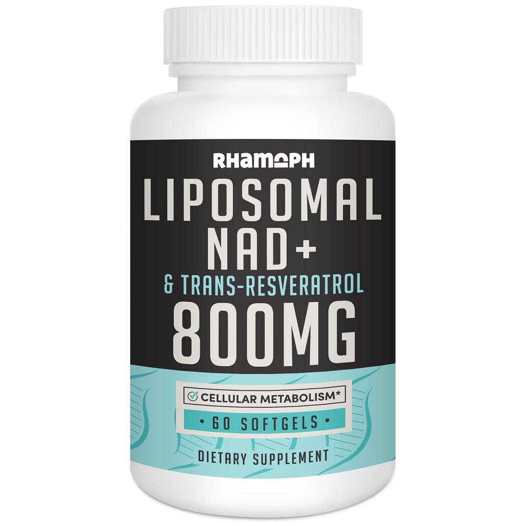 Liposomale NAD+ 800 mg met Trans-Resveratrol 300 mg, Max Absorptie, Werkelijke NAD+ Boosting Supplement voor gezonde veroudering, Cellular Energy, DNA Reparatie, Levensduur - 60 Softgels