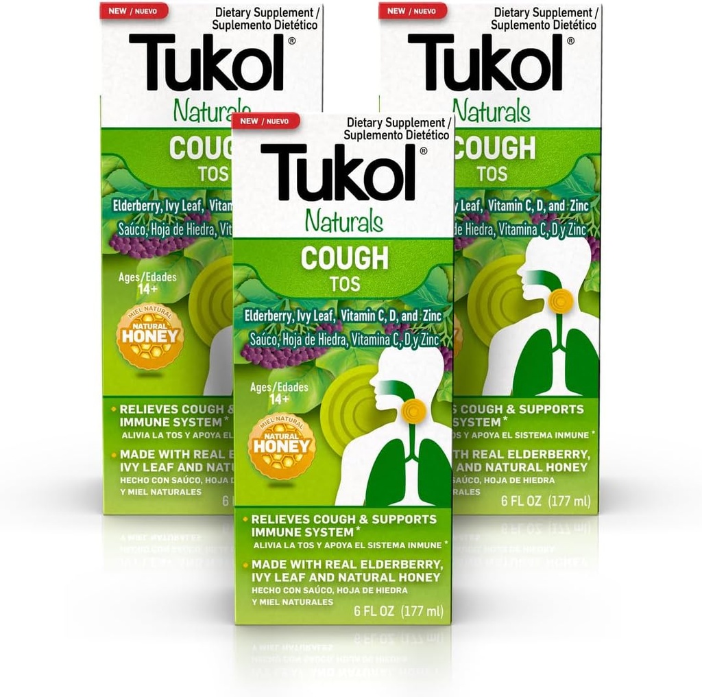 TUKOL Naturals Vlierbes Siroop met vitamine C, D en zink, Immune Support Supplement met natuurlijke honing voor volwassenen & tieners, Herbal Vlierbes Boost voor Immunity & Antioxidant Support, 6oz, Pack of 3