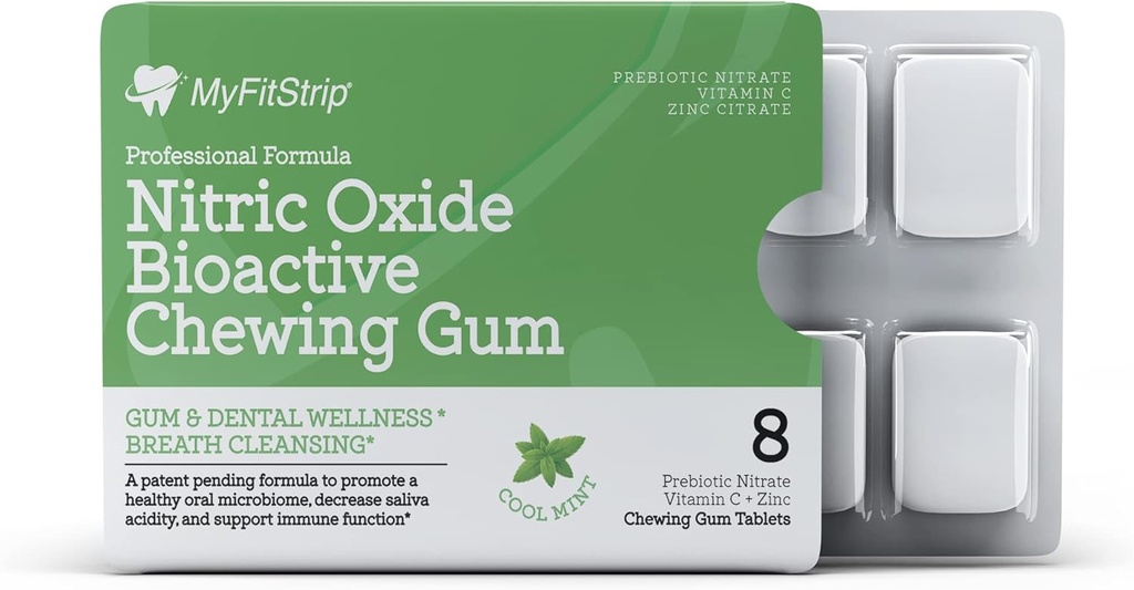 Prebiotic Nitric Oxide Chewing Gum with Vitamin C, Zinc, Xyitol, and Anthocyanin PRO, a Prebiotic Formula for a Healthy Oral Microbiome - Sugar Free 8 Cool Mints Tablets