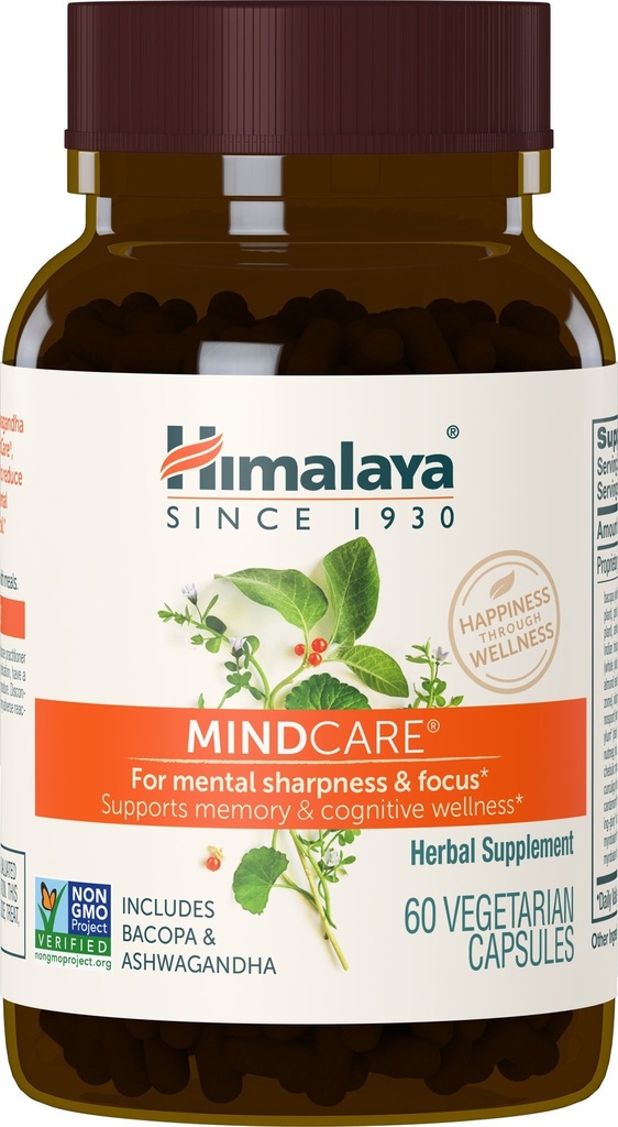 Himalaya MindCare - Nootrope kruidenhersensupplementen voor geheugen- en focusondersteuning - Vegan, Non-GMO, Glutenvrij, 1170 mg, 60 capsules
