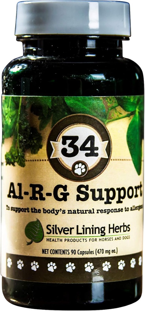 Silver Lining Kruiden 34 Canine Al-R-G - Herbal Allergie Supplement voor honden - Natuurlijke Allergie Ondersteuning voor honden - Verhoogt een hond gezonde, normale en natuurlijke reactie op Allergenen - 90 Capsules