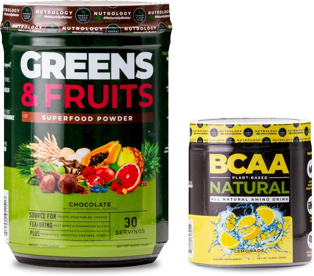 Nutrologie Groenen & fruit poeder-natuurlijk geproduceerd Superfood, Chocolade (30 porties) BCAA Natuurlijke, plantaardige BCAA poeder, limonade smaak (30 porties)