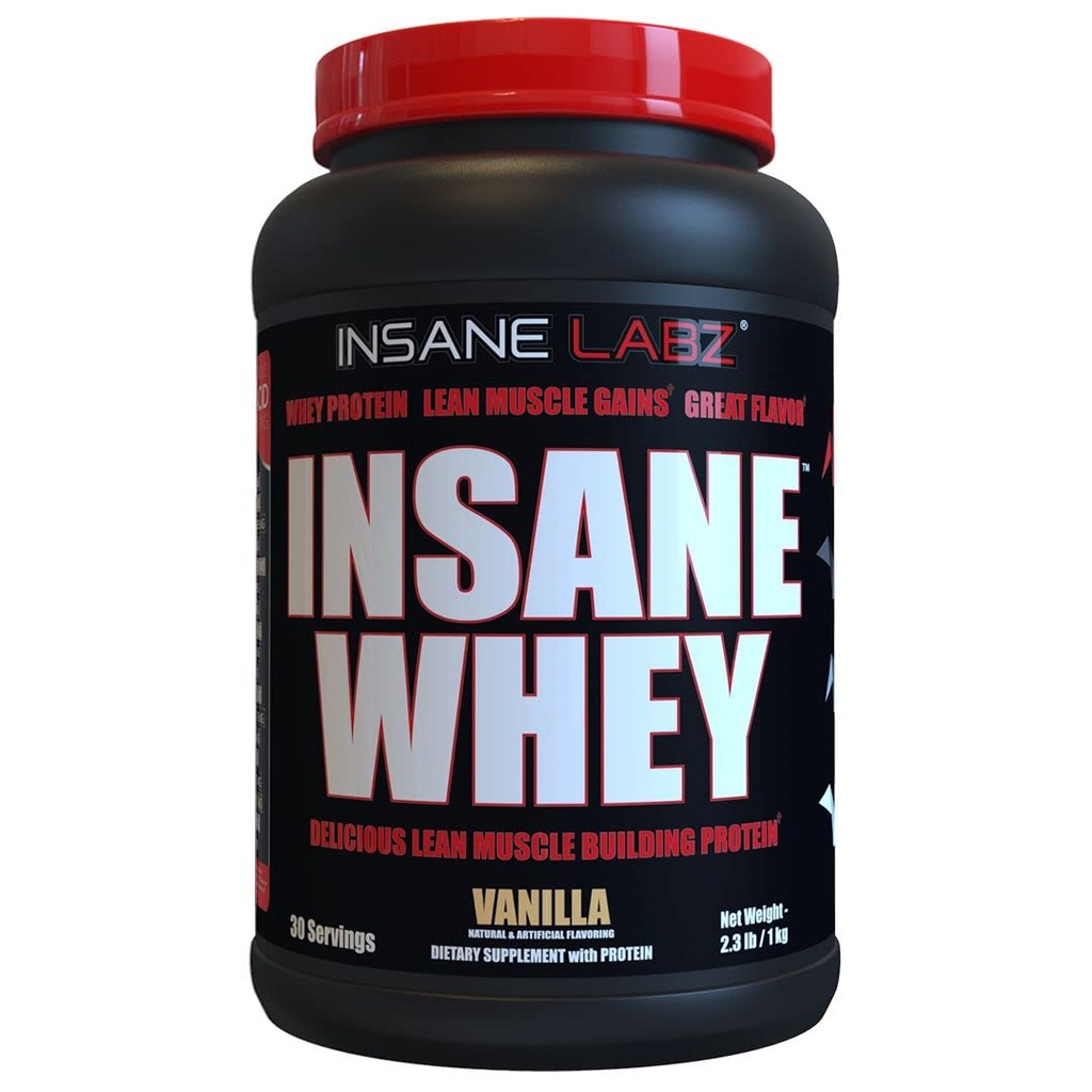 Insane Labz Insane Whey,100% Muscle Building Whey Protein, BCAA Amino Profile, Mass Gainer, Meal Replacement (Vanilla, 30 porties)
