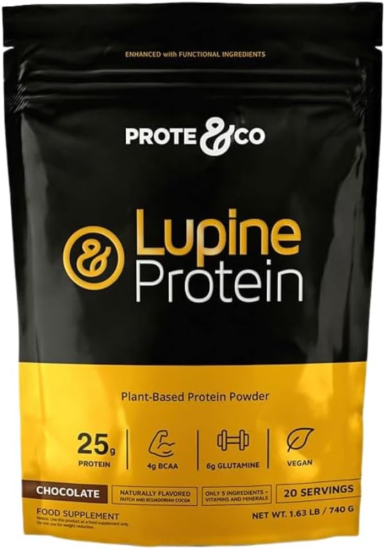 Prote&Co Lupin Proteïne - 24 g Vegan Plant Based Proteïne Poeder. Niet GGO, Geen toegevoegde suiker, Lactosevrij, Glutenvrij, Sojavrij. 20 porties - Chocolade