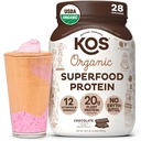 KOS Vegan Protein Powder Erytritol Free, Chocolate - Organic Pea Protein Blend, Plant Based Superfood Rijk aan vitamines en mineralen - Keto, Dairy Free - Maaltijdenvervanging voor vrouwen en mannen, 28 Servers