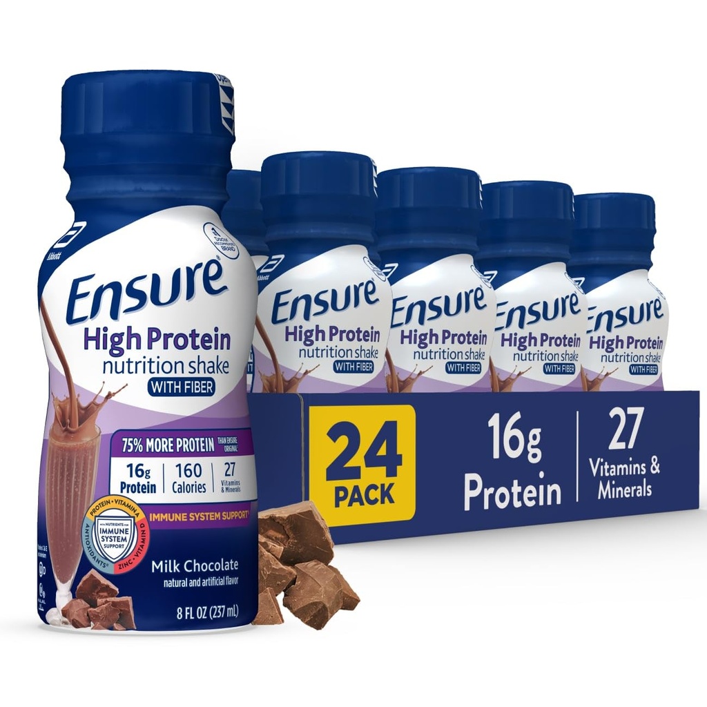Zorg voor hoge proteïne gebottelde melk chocolade voeding Schudden met vezels, klaar om te drinken, 16g eiwit en 27 vitamines en mineralen, 8 fl oz, 24 Pack