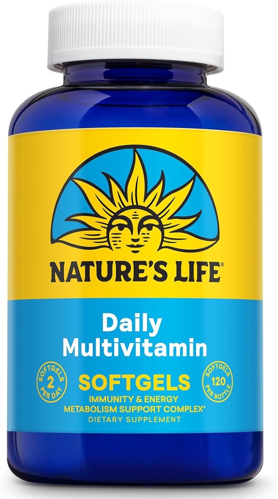 Nature's Life Daily Multivitamine voor mannen en vrouwen - Complete Multivitamine met ijzer - Dagelijkse waarde van de meest essentiële vitaminen en mineralen - Gezonde Energie en Immuun Ondersteuning - 60 Serv, 120 Softgels