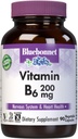Bluebonnet Voeding Vitamine B6 Plantaardige Capsules, 200 mg, Voor Cardiovasculaire en Zenuwstelsel Gezondheid, Sojavrij, Glutenvrij, Kosjer, Zuivelvrij, Veganistisch, Niet-GMO, 90 Plantaardige Capsules, 90 porties