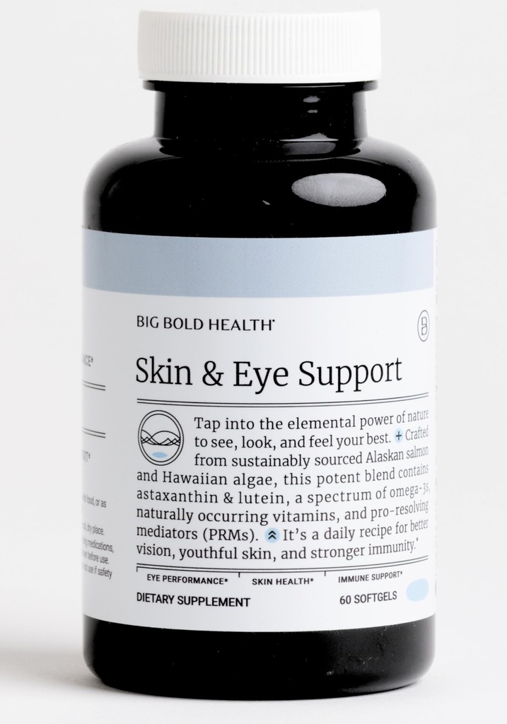 BIG BOLD Health Skin & Eye Support Omega-3 Supplement met Alaskan Salmon Oil, DHA, Astaxanthine & Lutein for Vision, Skin Health & Immunity (60 Softgels)