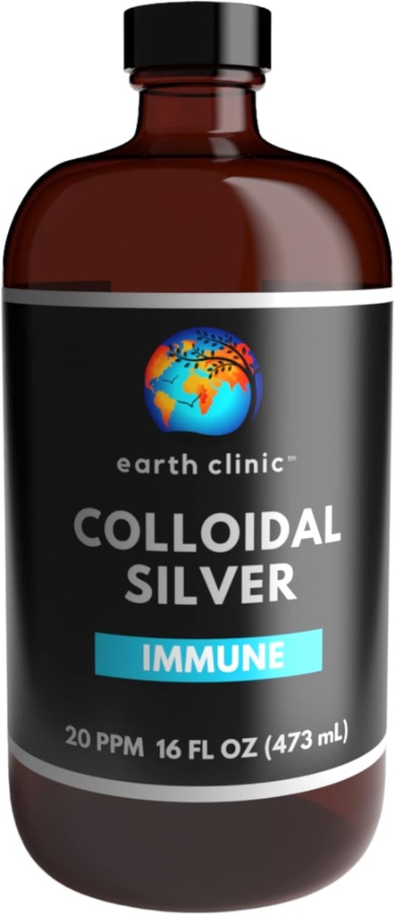 Earth Clinic ® Collective Silver 20 PPM, 16oz (473ml), Large Amber Glass Bottle - Immune Support