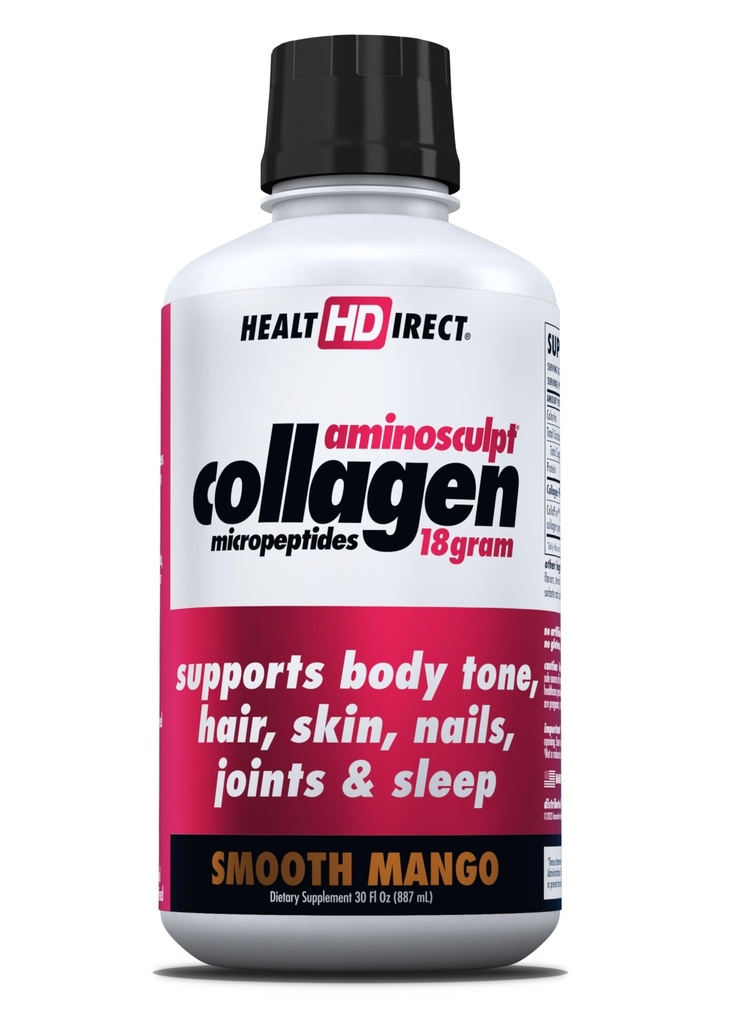 GEZONDHEID DIRECT AminoSculpt Sugar-Free Collagen Supplement - High Potency Medical-Grade Proteïne voor haar, huid, nagels & joints, Grass-Fed, Non-GMO, Liquid Collageen - Smooth Mango - 30 Fl Oz