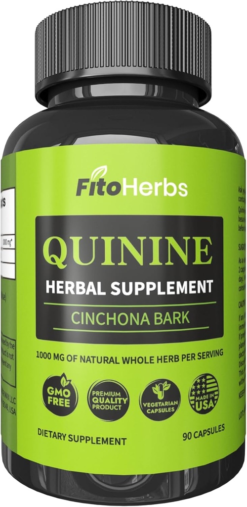 Quinine Herbal Supplement - Cinchona Bark Supplement voor het immuunsysteem, Maaggezondheid & Soothes Leg Cramps - Vegan Pure Quinine Capsules 1000mg (90 capsules)