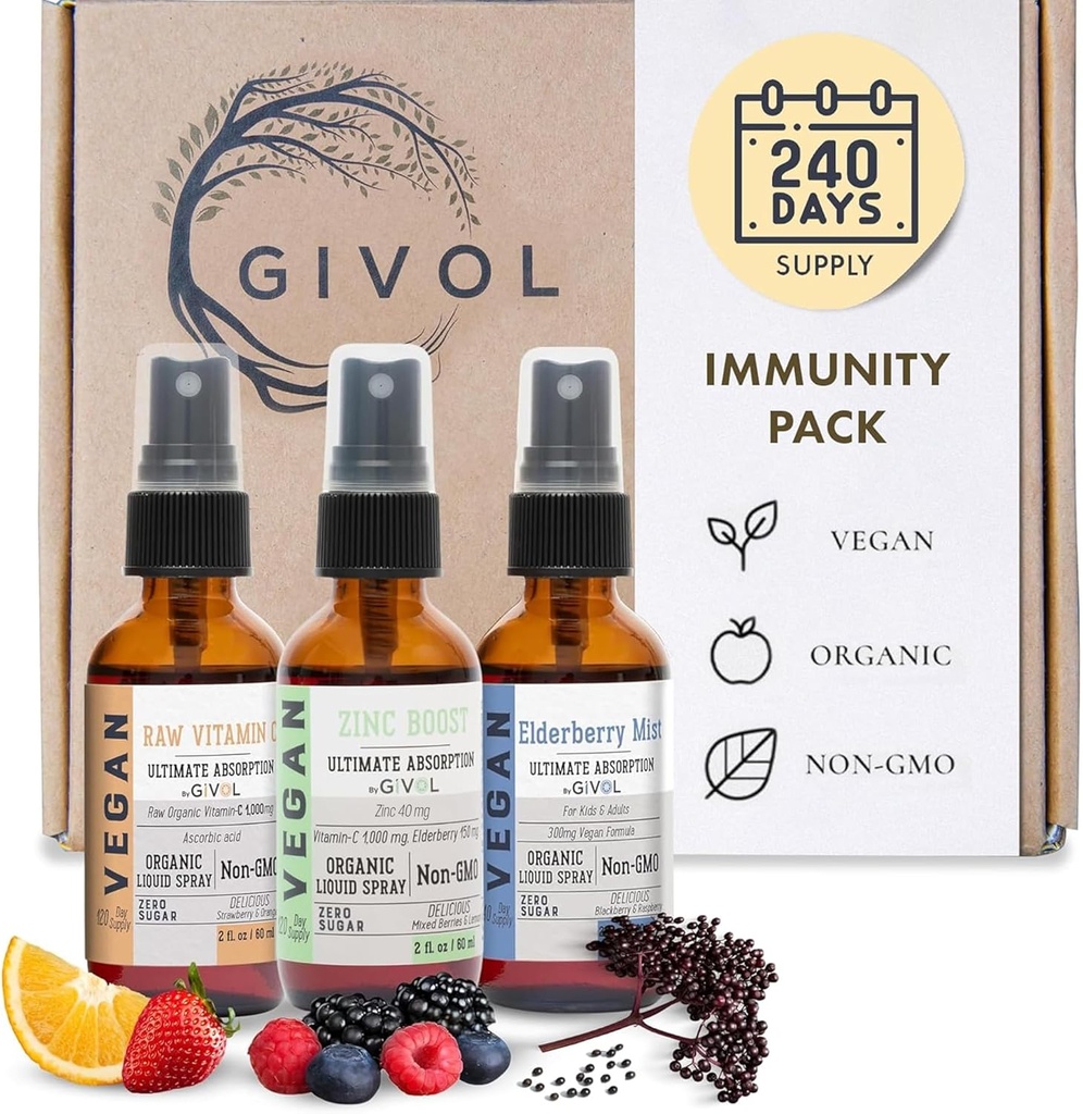 Immunity Pack Liquid Vitamins (Pack of 3) Sambucus Nigra Elderberry Mist, Zinc Boost Mist and Vitamin C Mist (Extra Strength) - Natural Immune System Support - Non-GMO Gluten-Free - 240 Days Supply