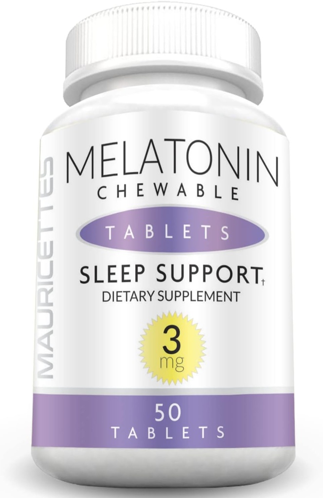 Mauricettes Natural Melatonine 3mg Kauwtabletten - Fast Acting 3 mg slaappillen voor kinderen, tieners en volwassenen, Unflavored, Non Addictive, dissolvingable sleep support Aid, 50 Kauwtabletten