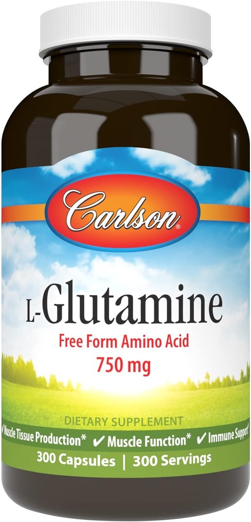 Carlson - L-Glutamine, vrij-vorm-Aminozuur, 750 mg, Spierweefselproductie, 300 capsules
