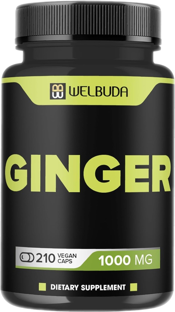 1000mg Gembersupplementen Capsules met Berberine HCl, Vlierbes, Echinacea & More - 11in1 Ondersteuning van spijsvertering, Joint Health, Immune System en Heart Health - 210 Ginger Pillen
