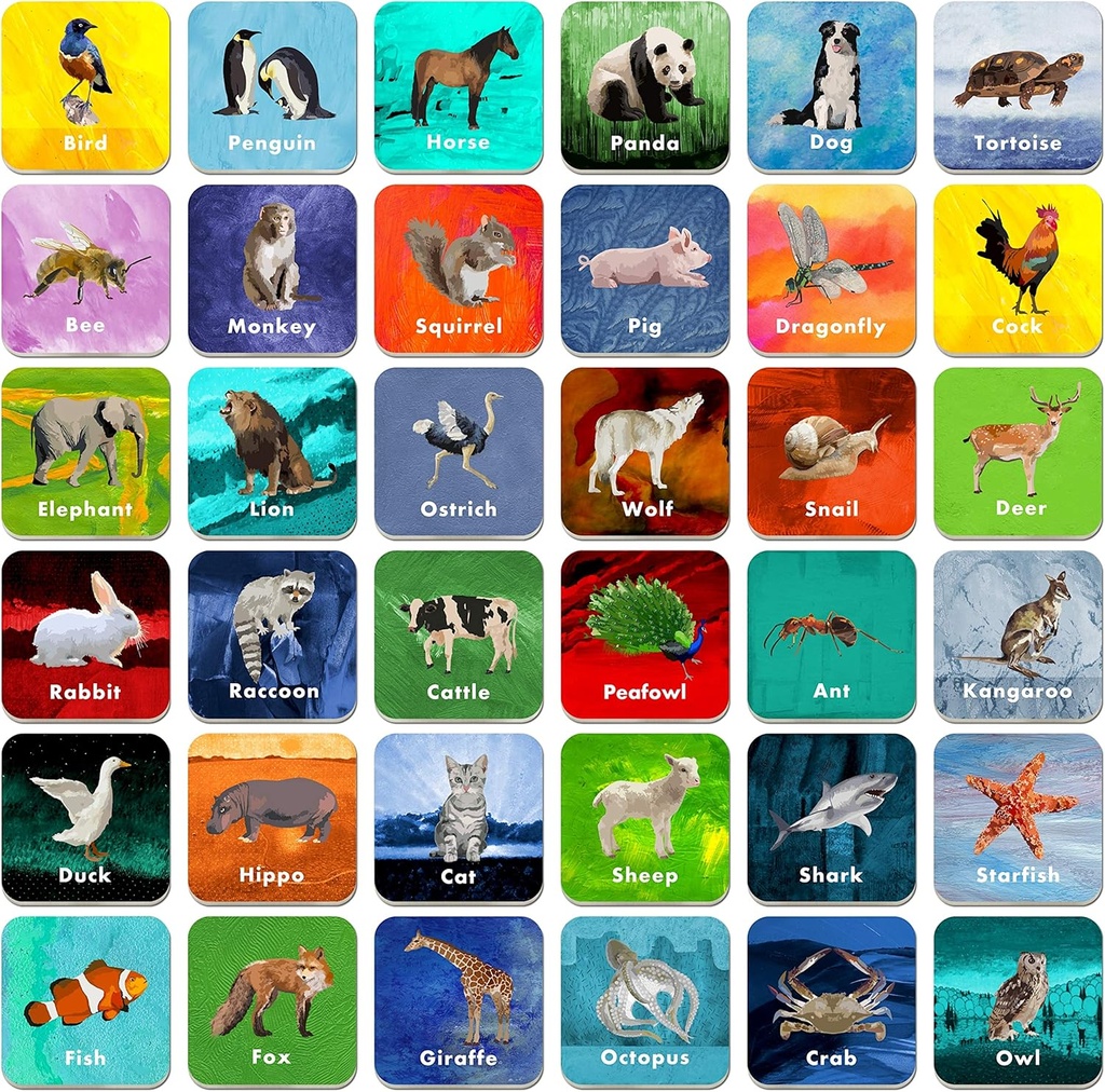 Hebayy 36 Pair Animal Matching Game Flash Cards uitwisbaar (Elke maatregel 2