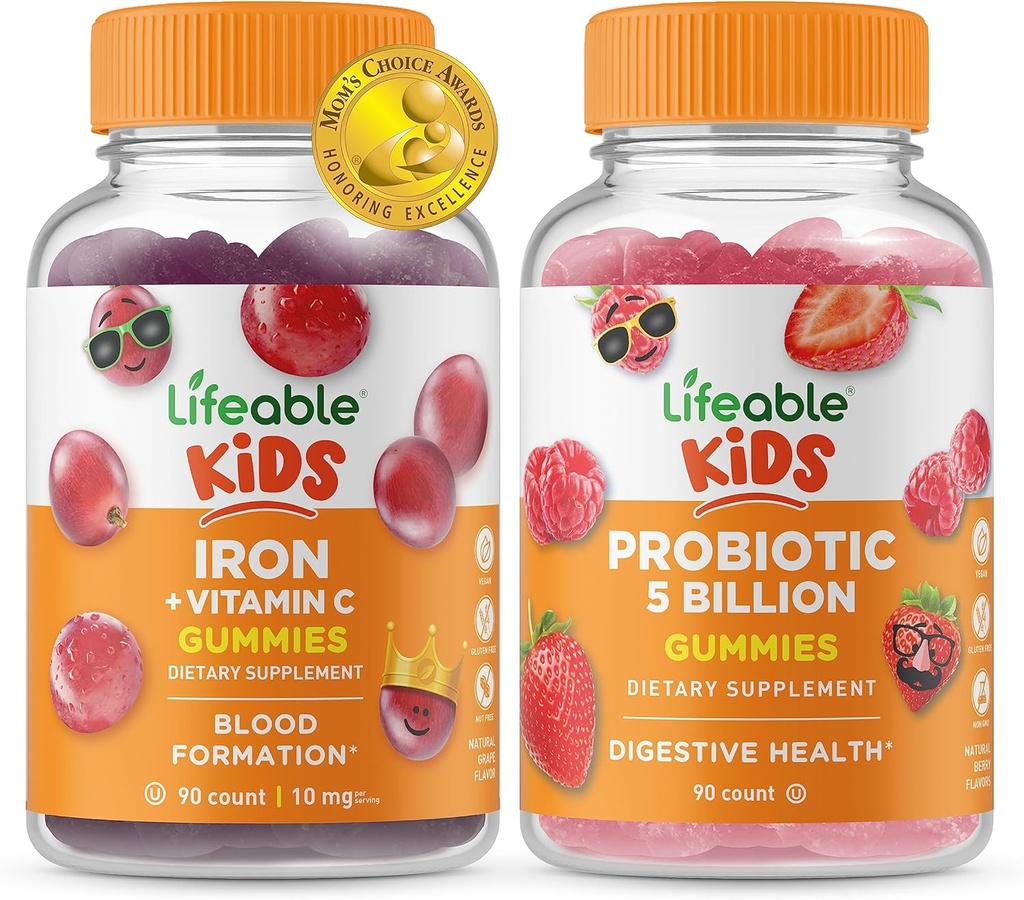 Levensvatbare Iron & Vitamin C Kids + Probiotica 5 Miljard Kids, Gummies Bundle - Grote Proeverij, Vitamine Supplement, Glutenvrij, GGO-vrij, Kauwgom