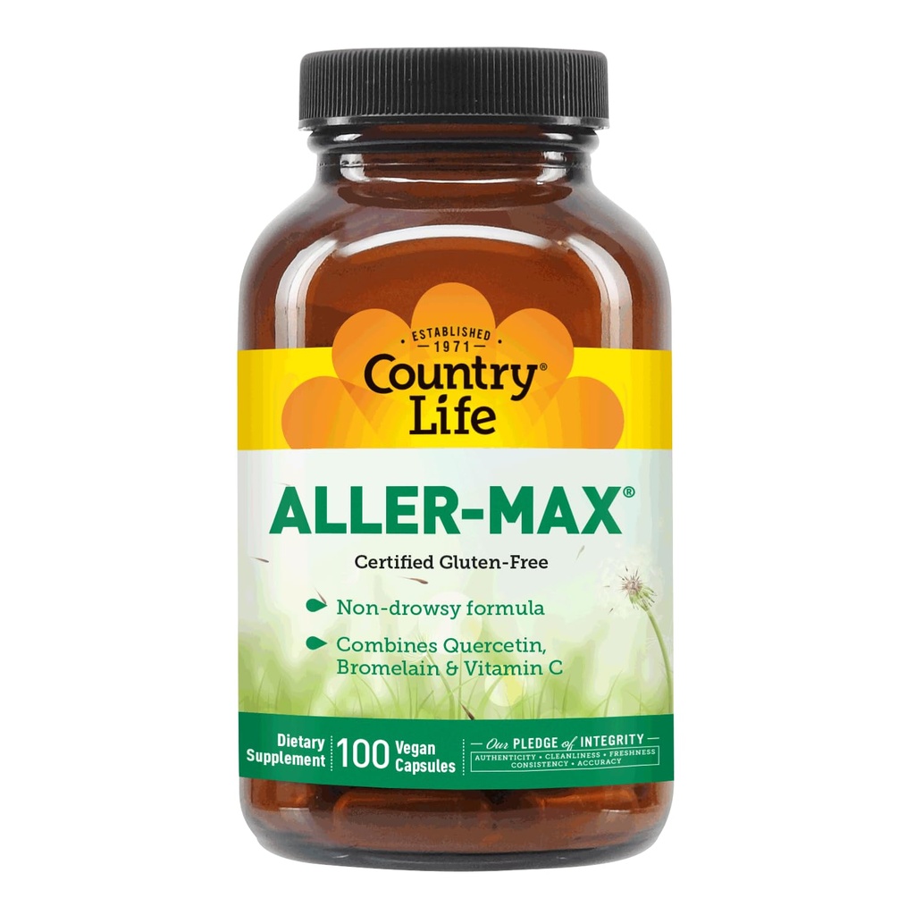Country Life Aller-Max - Quercetine Supplementen met bromelaïne - Immuun Ondersteuning met vitamine C, zink en botanische Blend - Gecertificeerde Gluten-vrij, Veganistisch (100 Tellen (pakket van 1))