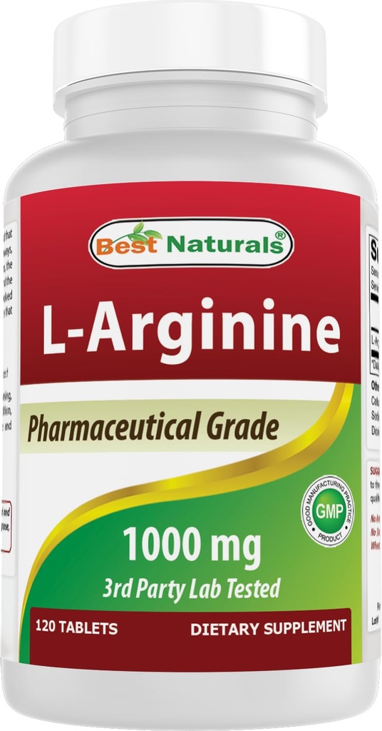 (New Improved Formula) Best Naturals L-Arginine 1000 mg 120 tabletten - Pharmaceutical Grade L Arginine Supplement bevordert stikstofoxide synthese