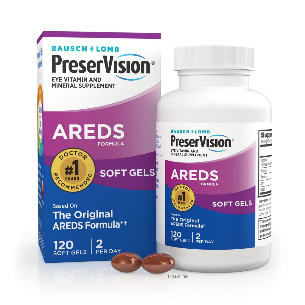 PreserVision AREDS Oogvitaminen, #1 Oogarts Aanbevolen Merk, Multivitamine met Koper, Vitamine A, C & E, Zinksupplementen, 120 Softgels