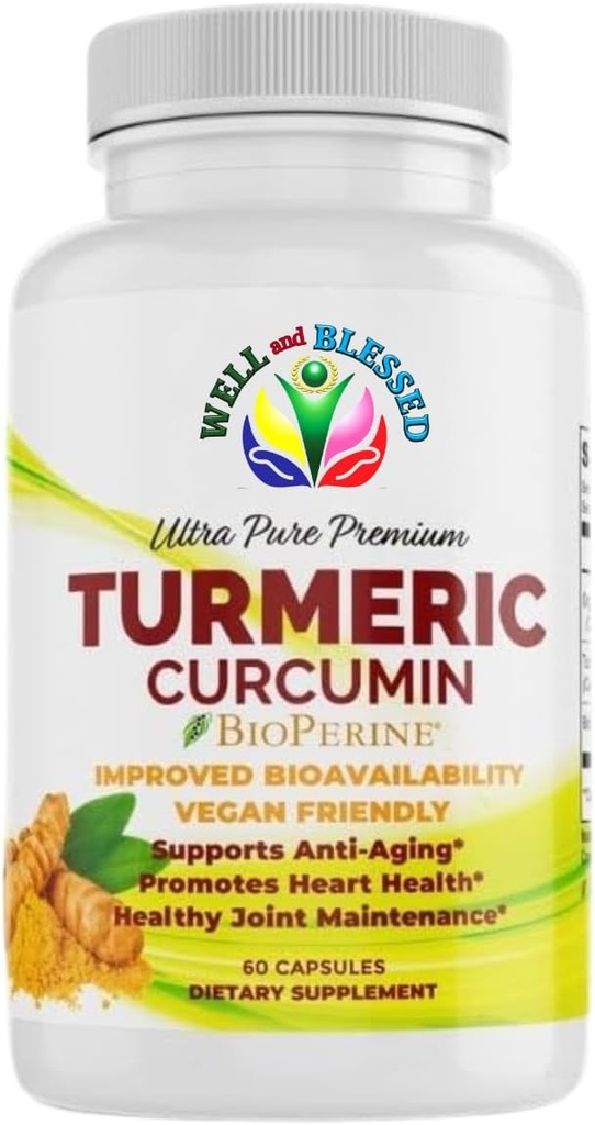Kurkuma Curcumine supplement met BioPerine - 60 capsules - Biologische Kurkuma Root Extract - Vegan vriendelijk, verbeterde absorptie, dagelijkse gewrichts- en hartondersteuning