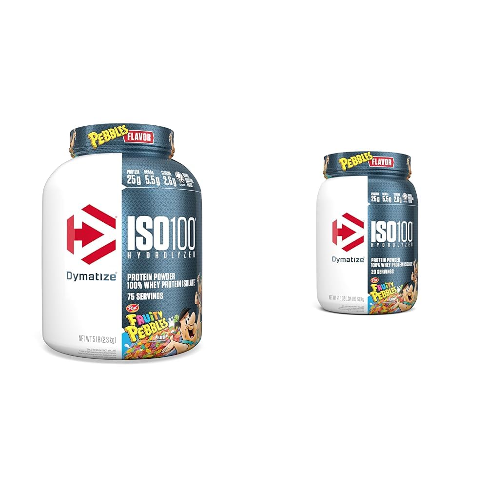 Dymatize ISO100 Gehydrolyseerde Fruitige Pebbles Proteine Poederbundel, 25g Proteïne, 5.5g BCAA's, 5 pond + 20 porties