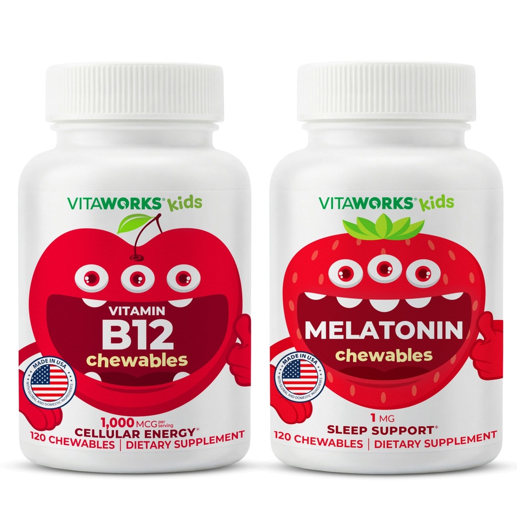 Kinderen Vitamine B12 Kauwtabletten + Melatonine 1mg Kauwtabletten Bundel