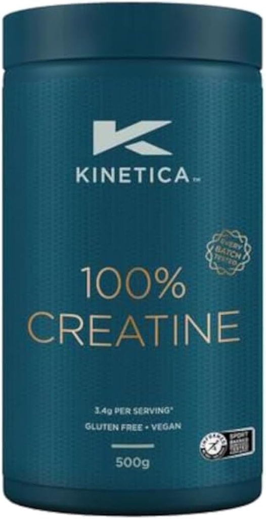 Kinetica 100% Creatine Monohydraat Poeder, 147 Servers, Creapure Creatine. Voedingssupplementen, veganistisch en glutenvrij 500g