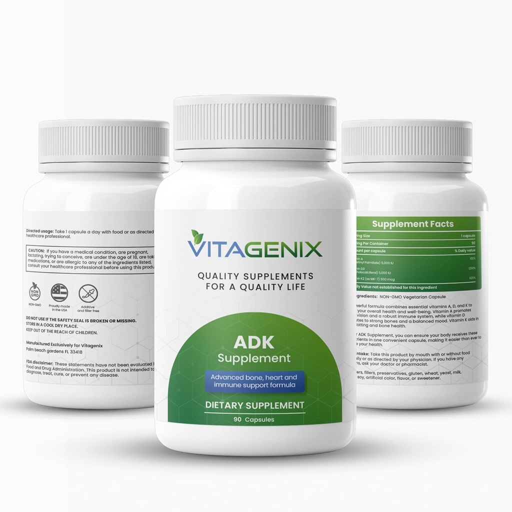 ADK 10 - Vitamine A, D3 & K2 Supplement voor mannen en vrouwen - Hoge potentie Vitamine ADK - Helpt ondersteuning Immune, Bone & Heart Health - 90 capsules