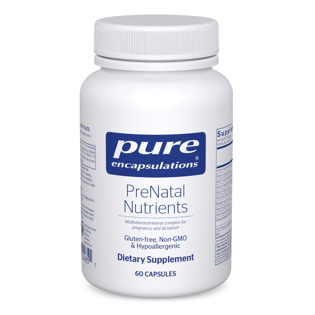 Pure Encapsulations PreNatal Nutriënts - for Zwangerschap & Borstvoeding - Aids Energy & DNA Development* - with Folaat, Choline & Iron - Gluten Free & Non-GMO - 60 Capsules