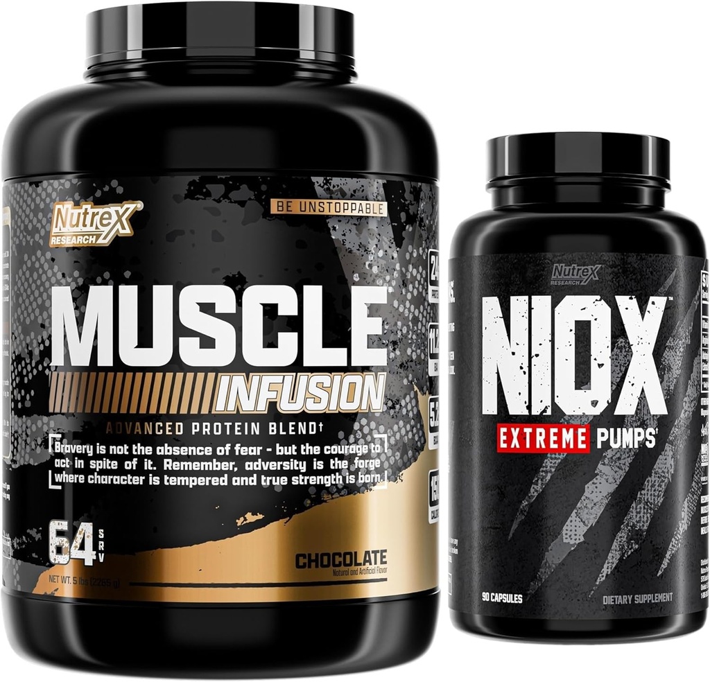 Nutrex Research Wei Proteïne Poeder, Chocolade Spier Infusie Wei Isolaat Plus Niox Bundle