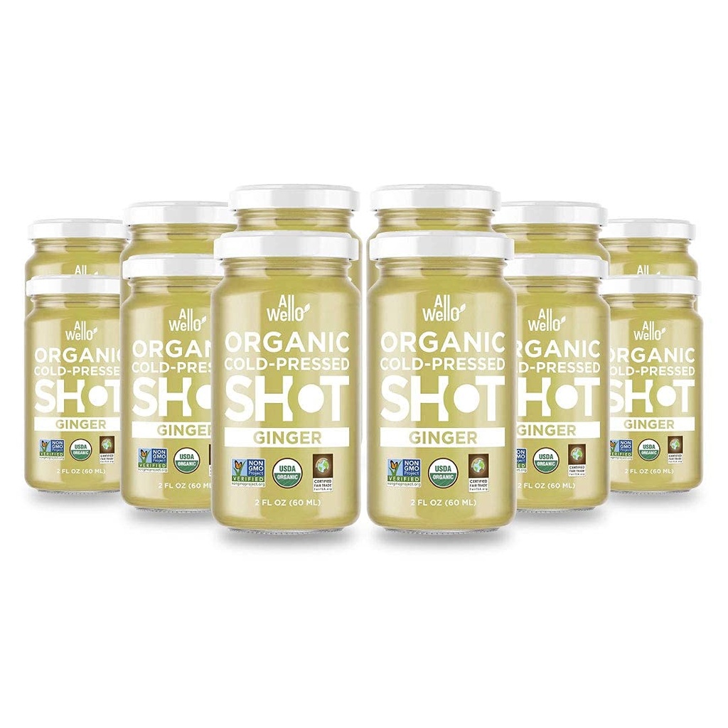 ALLWELLO Cold-Pressed Ginger Shot, 60 ml, USDA Biologische Immune Booster met Natu-RAL 