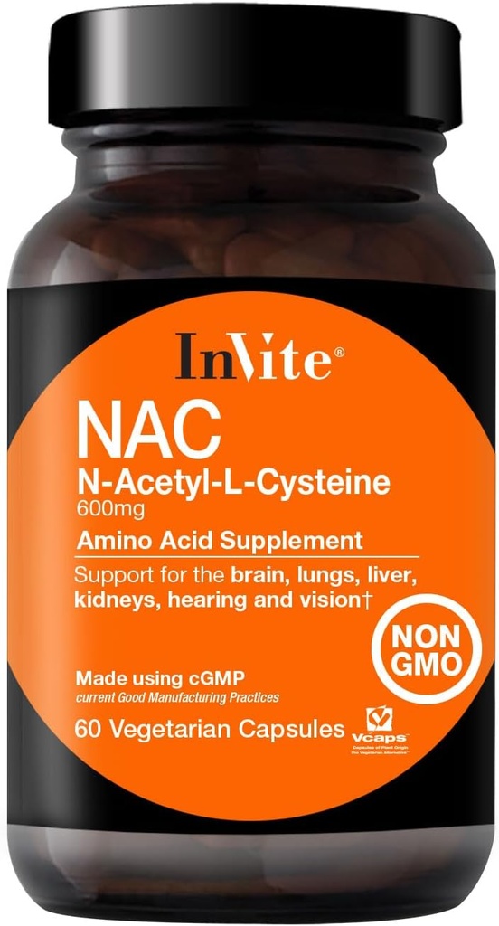 Invite Health N-Acetyl Cysteine (NAC) - Ondersteunt lever en hersenen Gezondheid - Supplies The Essential Amino Acid L-Cysteine and a Precursor to The Tripeptide Glutathion - 60 Vegetarian Capsules (2-pack)