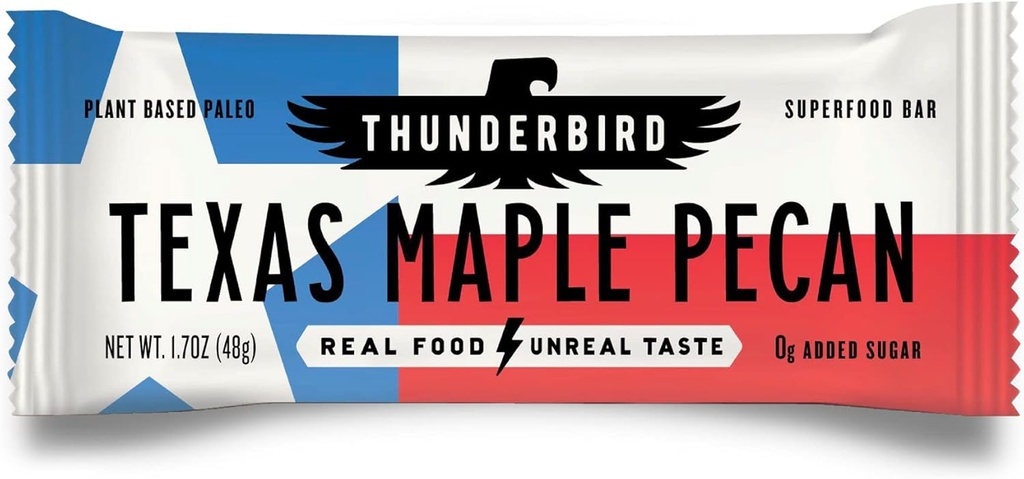 Thunderbird Bars Energy Snack, Glutenvrije met eiwit, gezonde echte voeding, Vegan Paleo Non-GMO, Geen toegevoegde suiker, Texas esdoorn Pecan smaak (12 Telling, 1.7 oz. Bars)