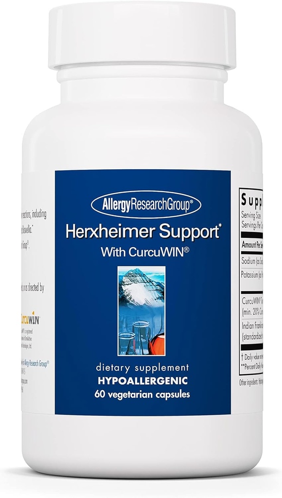 Allergy Research Group Herxheimer Support - Turmeric Boswellia Supplement met CurcuWIN, Curcuminoïden en Pure Boswellia Extract voor vrouwen en mannen, Detox en Reiniging Ondersteuning - 60 Vegetarische Capsules
