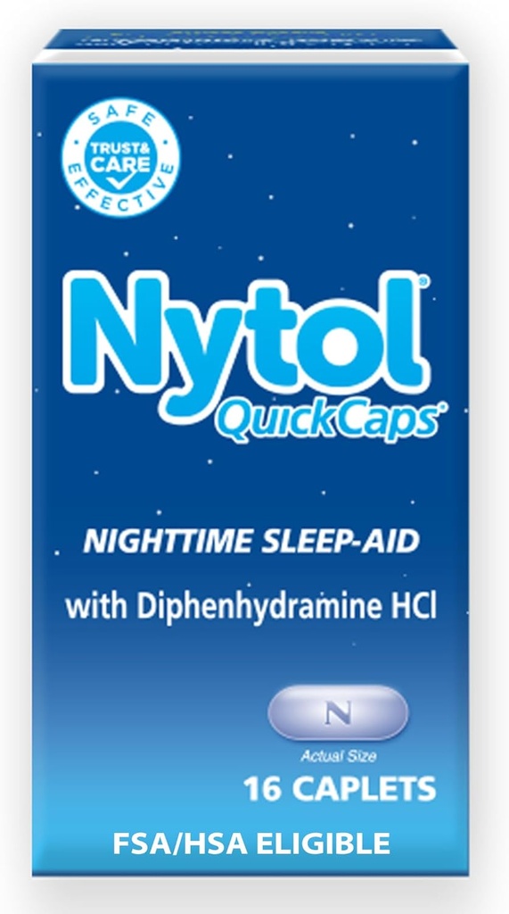 Nytol Quick Caps nacht slaaphulp, helpt u vallen slaap snel, 16 caplets