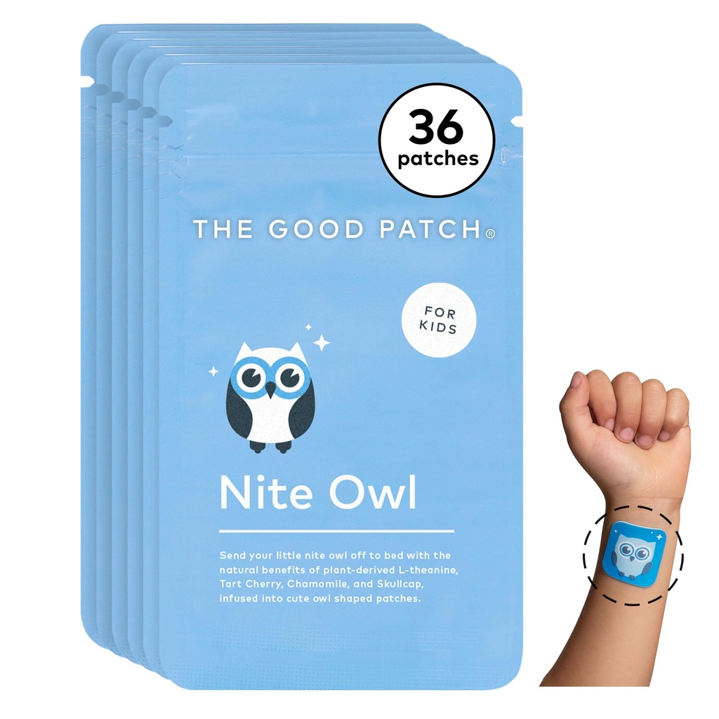 The Good Patch Nite Uil Patch, Natural Sleep Patch Ondersteuning voor Kid Bedtime met Tart Cherry, kamille, en Skullcap, Plant Powered, Sustained Release (36 Total Patches)