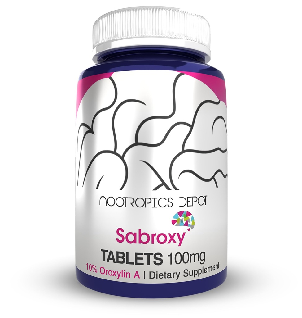 Nootropics Depot Sabroxy® Tablets | 100mg | 90 Count | Minimum 10% Oroxylin-A | Oroxylum indicum | May Help Promote Focus & Motivation | May Help Promote Cognitive Function