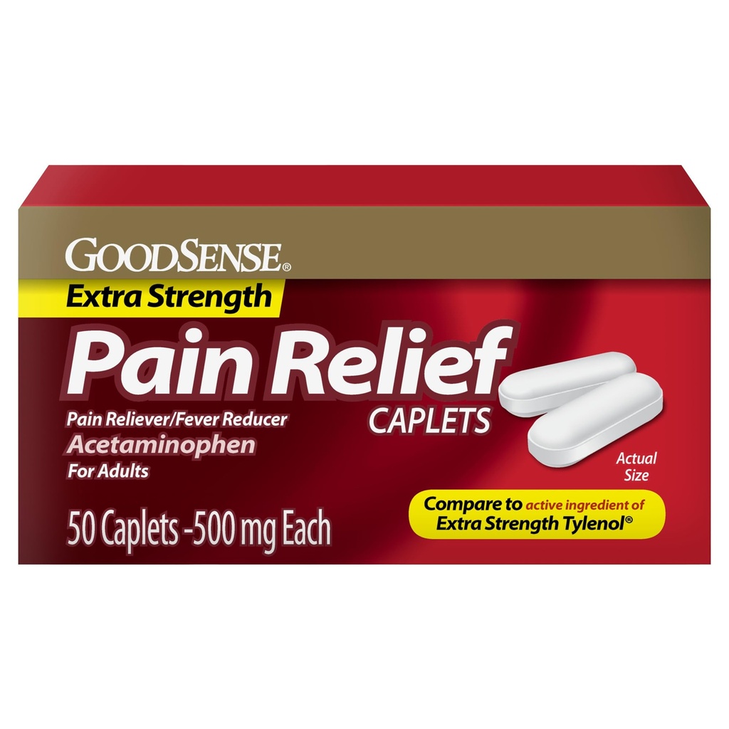 GoodSense Extra sterkte pijnverlichting, Acetaminophen Caplets, 500 mg, 50 Tellen