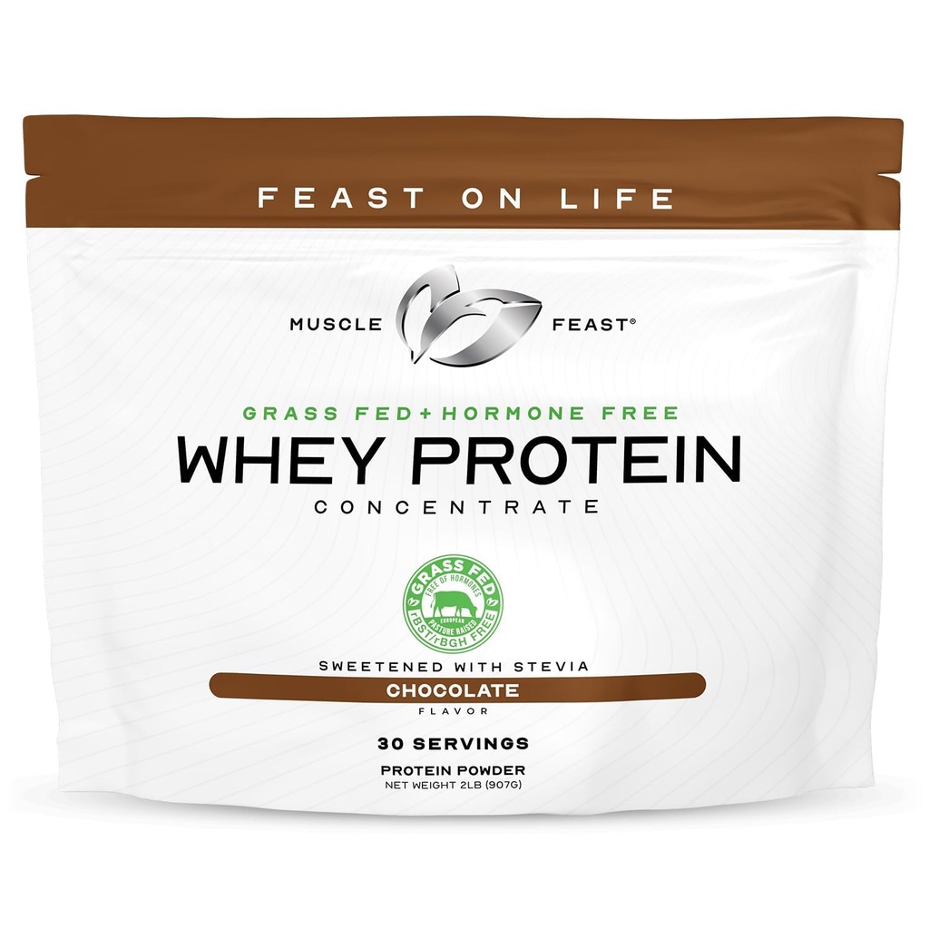 Muscle Feast Grass-Fed Wei Proteïne Concentraat Powder, Alle Natuurlijke, Hormone Gratis Pasture Raised Wei Proteïne Powder for Women & Men, Clean, Non-GMO & Gluten Gratis Wei Concentraat - Chocolade, 2lb