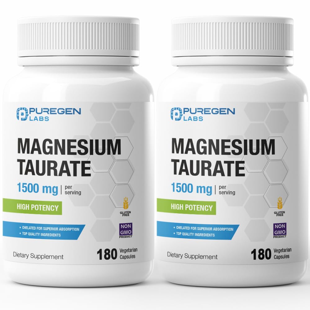 Purigen Labs Magnesium Taurate 1500mg per Serving [High Potency] Totaal 360 Veggie Caps, Chelated for Superior Absorptie, Non-GMO, NO Gluten and Dairy 