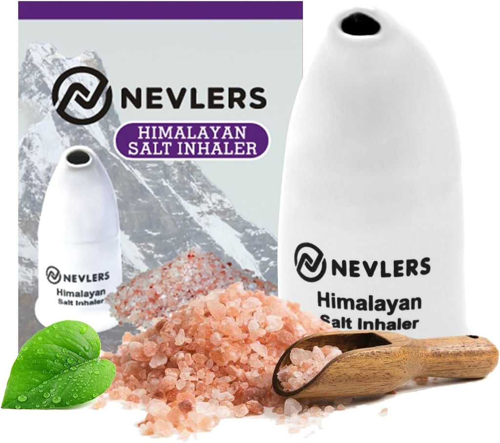 Nevlers Witte Himalaya Zout Inhalator voor Longen & Neus met 6 Oz Coarse Roze Himalaya Zee Zout 